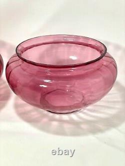 PAIR of 10 Pilgrim Art Glass LARGE Cranberry Optic REMBRANDT Bowl Vase