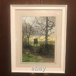 Painting of sunset original acrylic painting signed framed behind glass mounted