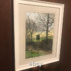 Painting of sunset original acrylic painting signed framed behind glass mounted