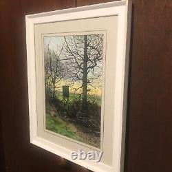 Painting of sunset original acrylic painting signed framed behind glass mounted