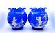 Pair Antique Genuine Late 19th Century Hand Blown Blue Mary Gregory Glass Vases