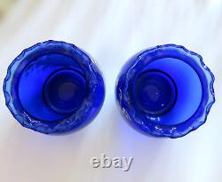 Pair Antique Genuine Late 19th Century Hand blown Blue Mary Gregory Glass Vases