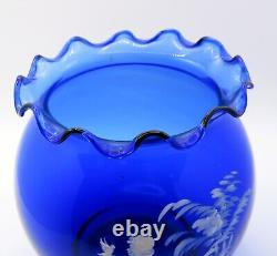 Pair Antique Genuine Late 19th Century Hand blown Blue Mary Gregory Glass Vases