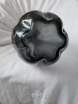 Pair Of Mid Century Scandinavian Smoke-Grey Statement Art Glass Vases 47cm VGC