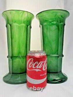Pair of 10 Large Davidson Green Cloud Column Glass Vases Art Deco British 1930s