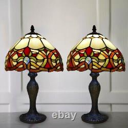 Pair of 2 Tiffany Style 10 Inch Multicolor Table Lamps Hand Art Stained Glass UK