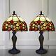 Pair Of 2 Tiffany Style 10 Inch Multicolor Table Lamps Hand Art Stained Glass Uk