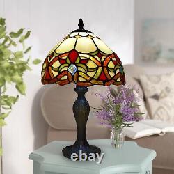 Pair of 2 Tiffany Style 10 Inch Multicolor Table Lamps Hand Art Stained Glass UK