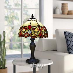 Pair of 2 Tiffany Style 10 Inch Multicolor Table Lamps Hand Art Stained Glass UK