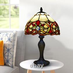 Pair of 2 Tiffany Style 10 Inch Multicolor Table Lamps Hand Art Stained Glass UK