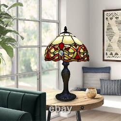 Pair of 2 Tiffany Style 10 Inch Multicolor Table Lamps Hand Art Stained Glass UK