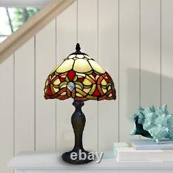 Pair of 2 Tiffany Style 10 Inch Multicolor Table Lamps Hand Art Stained Glass UK