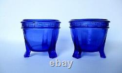 Pair of Antique Deco Cobalt Blue Glass 4 1/2-Inch Planters/Bowls With Greek Key