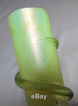 Pair of Antique LOETZ Iridescent Applied Spiral Snake Art Glass 6 Vases Vtg