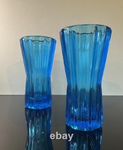 Pair of Art Deco Sklo Union Turquoise Vases by Rudolf Schrotter Rudolfova Hut