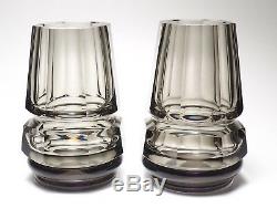 Pair of Moser Art Glass Smokey Grey Octagonal Vases