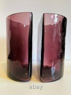 Pair of W Anderson Amethyst Blenko Bookend Vases. Bookends. Art Glass
