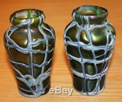 Paire de vase loetz kralik orivit en verre irisé art nouveau iridescent glass