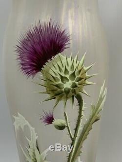 Paire grands vases verre Art Nouveau décor émail chardons Glass enameled thistle