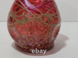 Pallme Koenig Iridscent Cranberry Veined Frit Art Noueau Vase 18.5cm Circa 1900