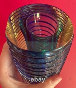 Pavel Hlava Style Sommerso Ribbed Faceted Blue Glass Vase / Candle Holder