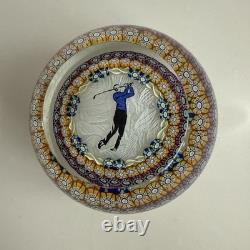 Perthshire Paperweight 1989 PP81 Golfer With Millefiori Flowers On Lace Ground