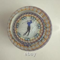 Perthshire Paperweight 1989 PP81 Golfer With Millefiori Flowers On Lace Ground