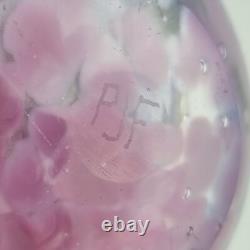 Pete Fricker Signed Studio Art Glass Vase Pinks & Purples 20cm High