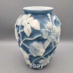 Phoenix Consolidated Art Glass 1930's Blue/White Dogwood 10 1/2 Vase