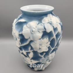 Phoenix Consolidated Art Glass 1930's Blue/White Dogwood 10 1/2 Vase