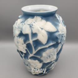 Phoenix Consolidated Art Glass 1930's Blue/White Dogwood 10 1/2 Vase