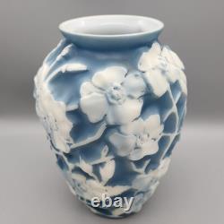 Phoenix Consolidated Art Glass 1930's Blue/White Dogwood 10 1/2 Vase