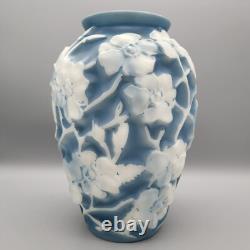 Phoenix Consolidated Art Glass 1930's Blue/White Dogwood 10 1/2 Vase