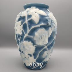 Phoenix Consolidated Art Glass 1930's Blue/White Dogwood 10 1/2 Vase