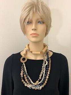 Piazza Sempione Long Choker Necklace Lucite Art Glass Wood Beads Leather Cord
