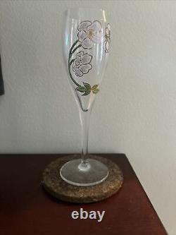 Pierre Jouet Champagne Flute CRYSTAL Glasses PINK & WHITE Flowers Vtg FRANCE
