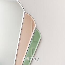 Pink & Green Glass Art Deco Arch Fan Wall Mirror 71cm x 46cm coloured glass