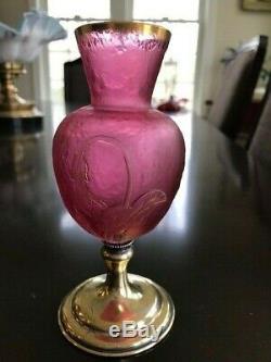 $ Price Drop! Daum Nancy Cameo Glass Art Nouveau Vase Sterling Base Signed