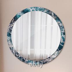 Printed Circular Mirror Wall Mounted Mirror with Glass Frame stormy sea