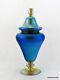 Quezal Art Glass Blue Lustre Tall Lidded Urn Or Vase Ca 1920s