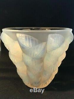 R. Lalique French Art Glass Vase. Moissac. Pale Blue Opalescent. 5-1/4