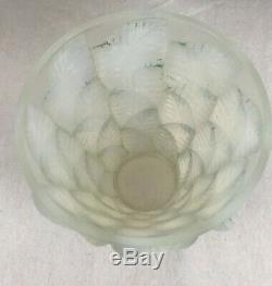 R. Lalique French Art Glass Vase. Moissac. Pale Blue Opalescent. 5-1/4