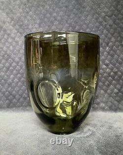 RARE 19th Century Antique Italian Free Blown Art Glass Green Optic Dimples Vase