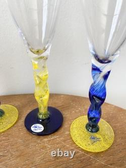 RARE 7 Vintage Hand Blown Cordial Glasses Kjell Jordhan Elme Almhult Sweden