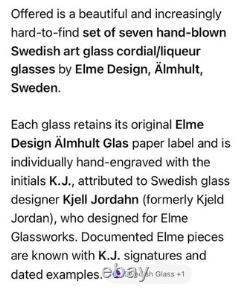 RARE 7 Vintage Hand Blown Cordial Glasses Kjell Jordhan Elme Almhult Sweden