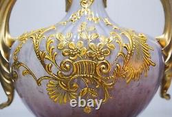 RARE Antique 19th c Art Glass MOSER Bohemian Czech Gold Gilt Double Handled Vase