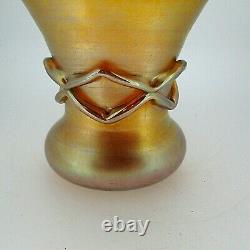RARE L. C. Tiffany Exquisite Gold Iridescent Art Glass Criss-Cross Pattern Vase