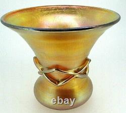 RARE L. C. Tiffany Exquisite Gold Iridescent Art Glass Criss-Cross Pattern Vase