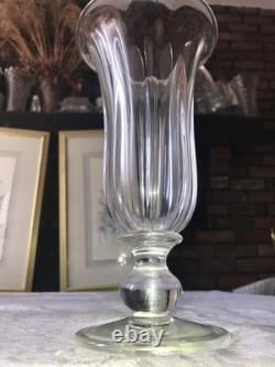 RARE Signed ART REED 1995 Hand-Blown GLASS Pedestal RIBBED Trumpet VASE 9¼ Tall