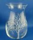 Rare Signed Hand Etched Abstract Tree Art Glass Small To Med Flower Vase Unique